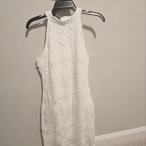 White zip back Guipure Lace bodycon dress